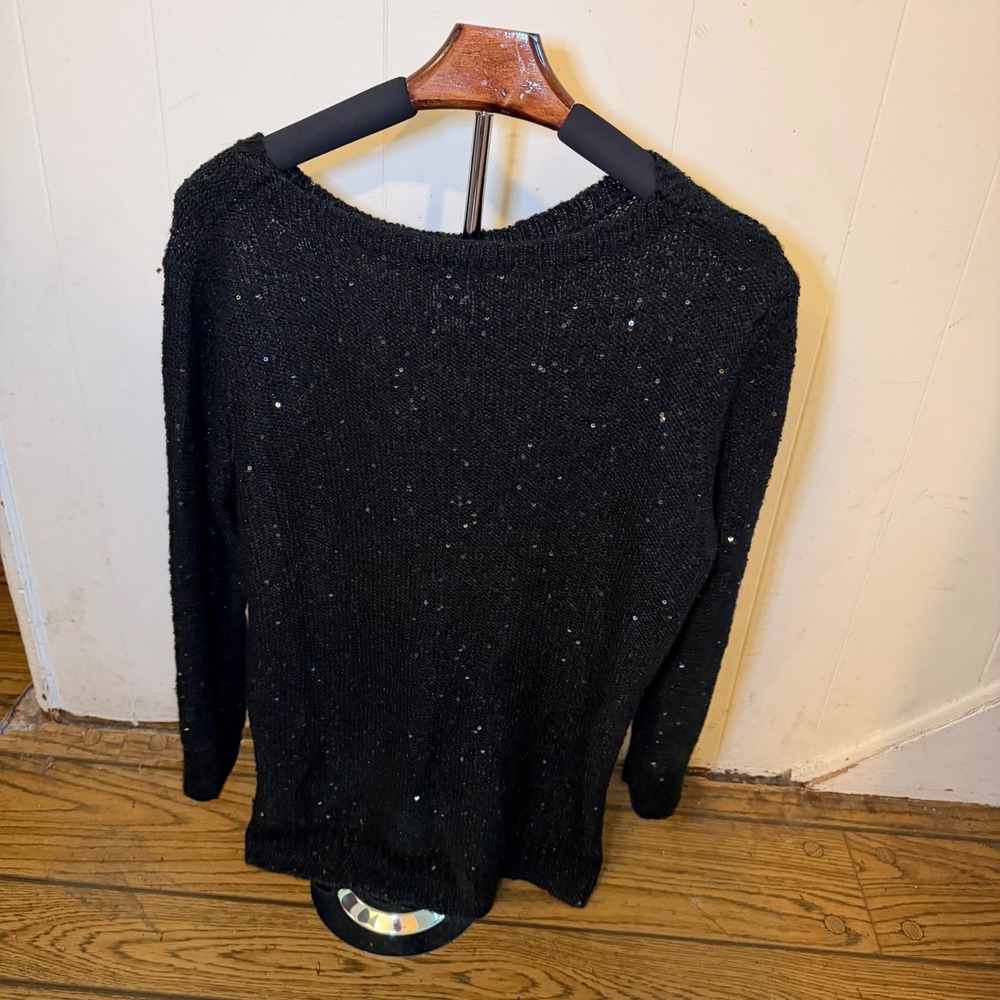 Anne Klein Sequin Knit Sweater Black XL Sparkly Holiday Party Evening Wear